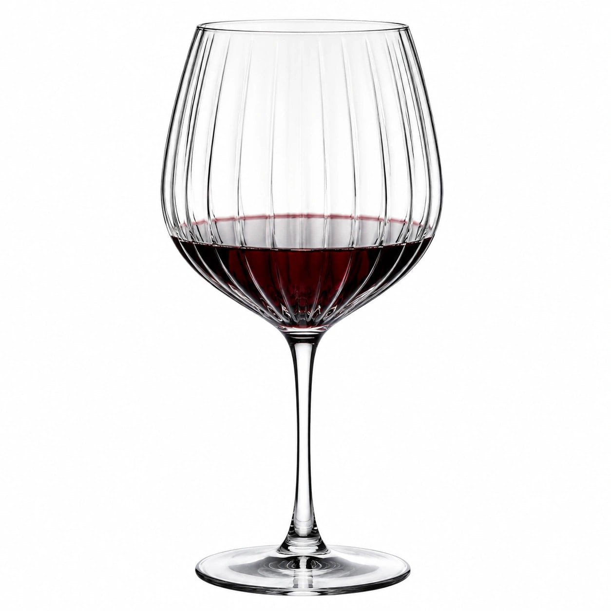 Calice da vino 500 ml in vetro trasparente scanalato con stelo 9.5 x 24 cm