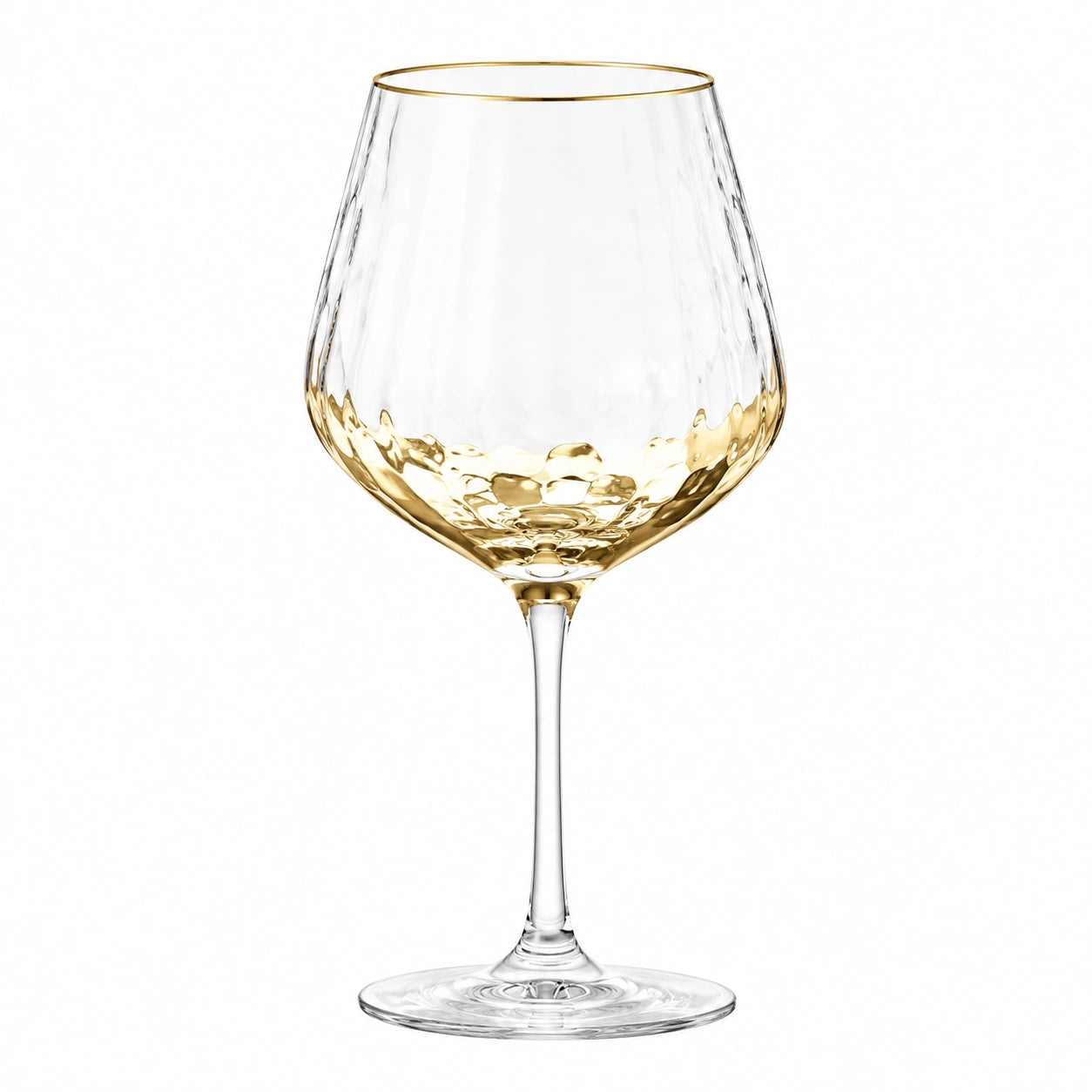 Calice da vino 550 ml in vetro trasparente e oro con stelo design elegante