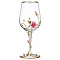 Calice da vino 450 ml in vetro trasparente con decorazione floreale rosa e oro