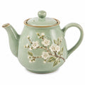 Teiera in ceramica 1.20 L verde salvia con decoro floreale e coperchio