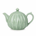 Teiera 1.00 L in ceramica verde salvia con rilievo fogliare e coperchio