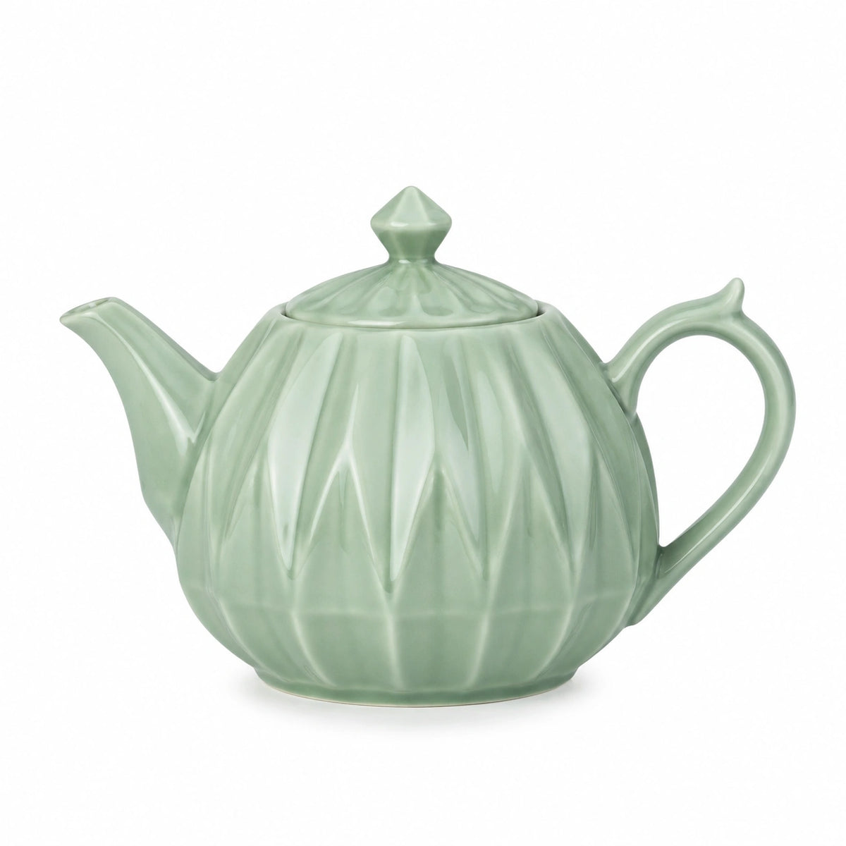 Teiera 1.00 L in ceramica verde salvia con rilievo fogliare e coperchio