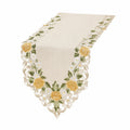 Runner da tavola 40 x 180 cm in tessuto beige con ricamo floreale e bordo traforato