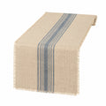 Runner da tavola 40 x 180 cm in tessuto beige e blu a righe con frange