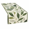 Runner da tavola 40 x 180 cm in tessuto beige e verde con foglie - stile botanico