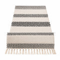Runner da tavola 180 x 35 cm in tessuto avorio e nero con frange stile geometrico