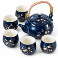 Servizio da tè in ceramica 1.000 ml con 5 tazze blu floreale - stile tradizionale