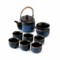 Servizio da tè 8 pezzi in ceramica blu e nero - teiera 900 ml stile rustico