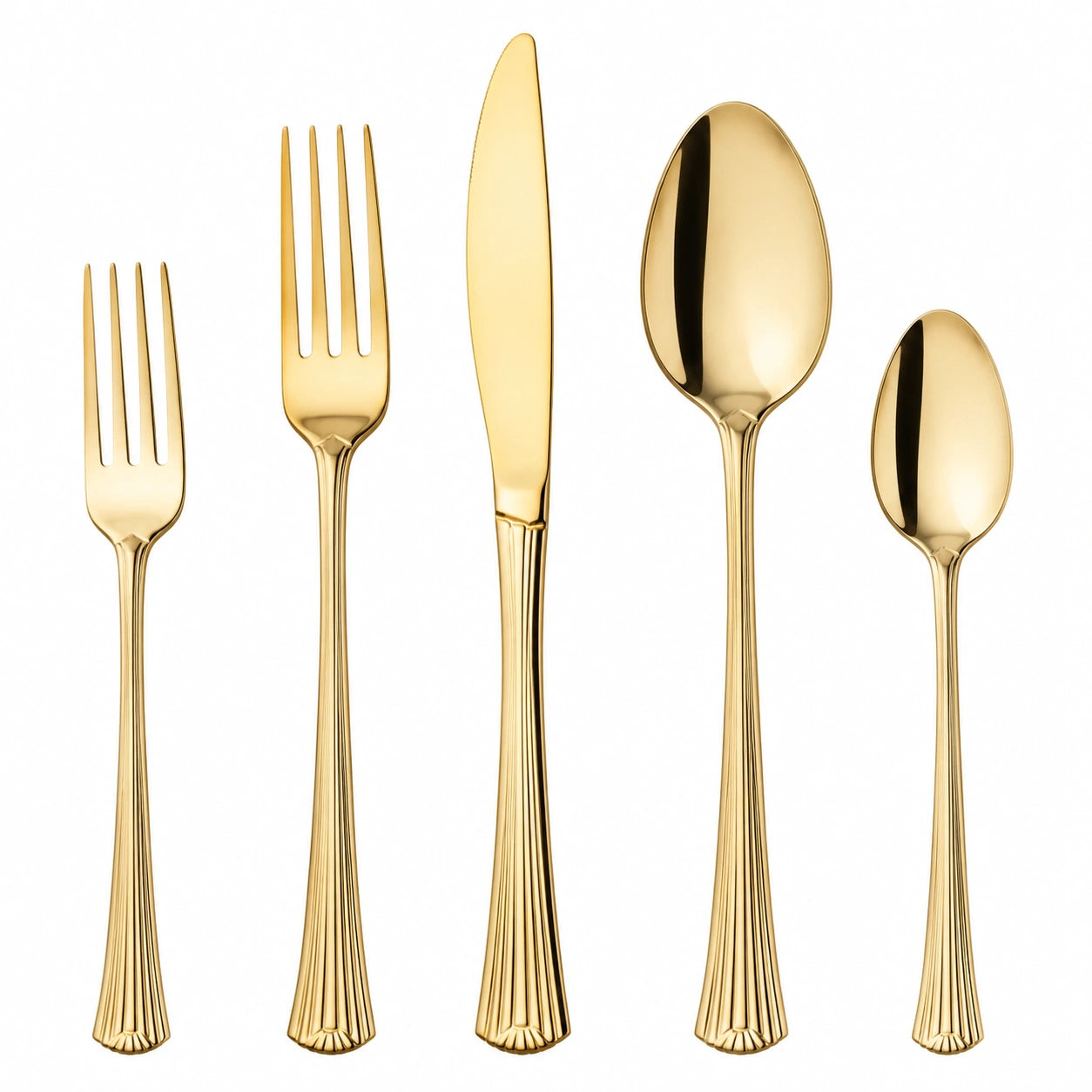 Set posate 5 pezzi in acciaio inox dorato - stile classico per tavola
