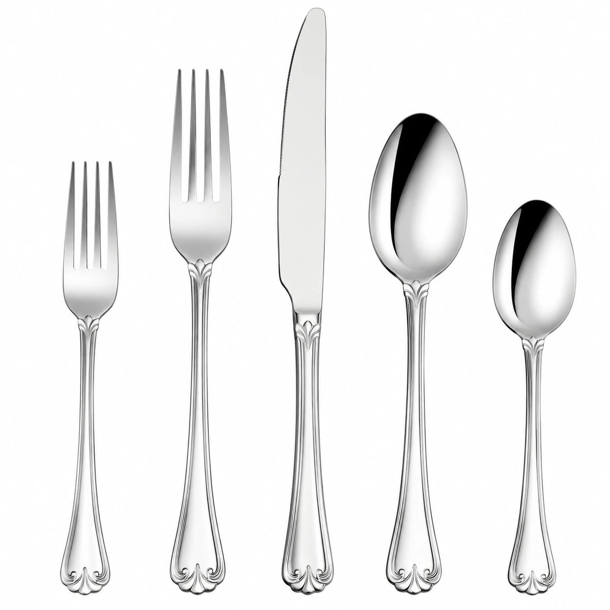 Set posate 5 pezzi in acciaio inox argento lucido stile classico per 1 persona