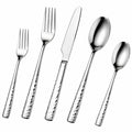 Set posate 5 pezzi in acciaio inox argento con manici martellati per tavola