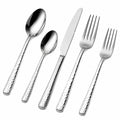 Set di posate 5 pezzi in acciaio inox argento con manici martellati