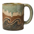 Tazza in ceramica 400 ml verde e marrone con rilievo onde