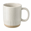 Tazza 400 ml in ceramica bianco crema con manico e finitura scanalata