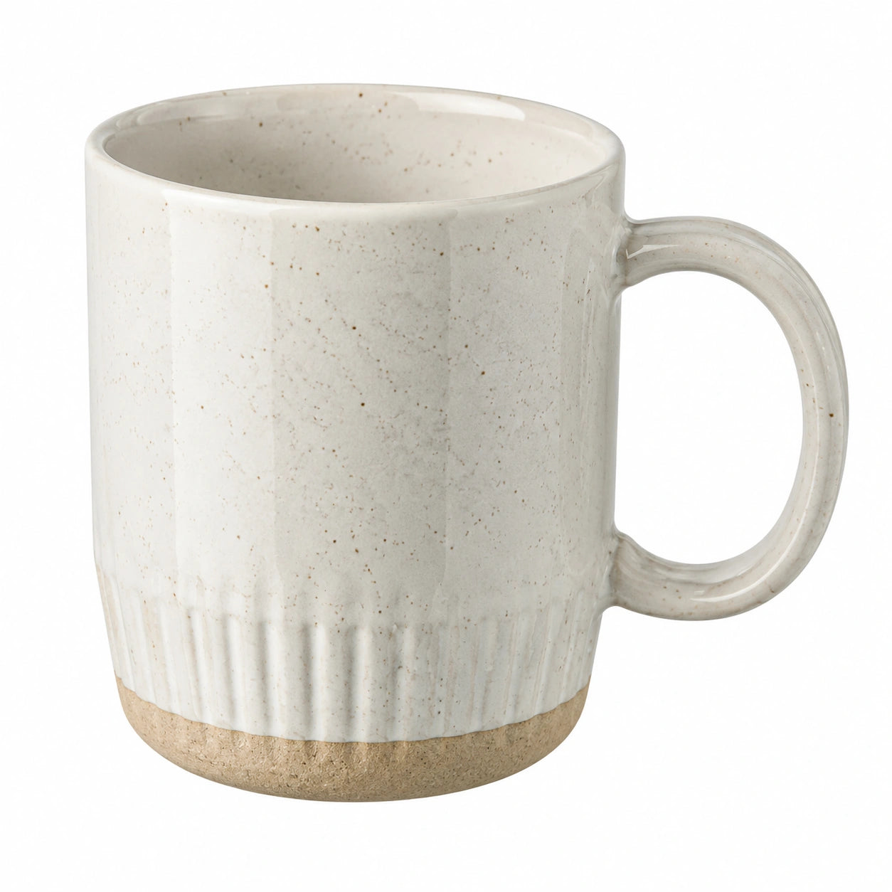 Tazza 400 ml in ceramica bianco crema con manico e finitura scanalata