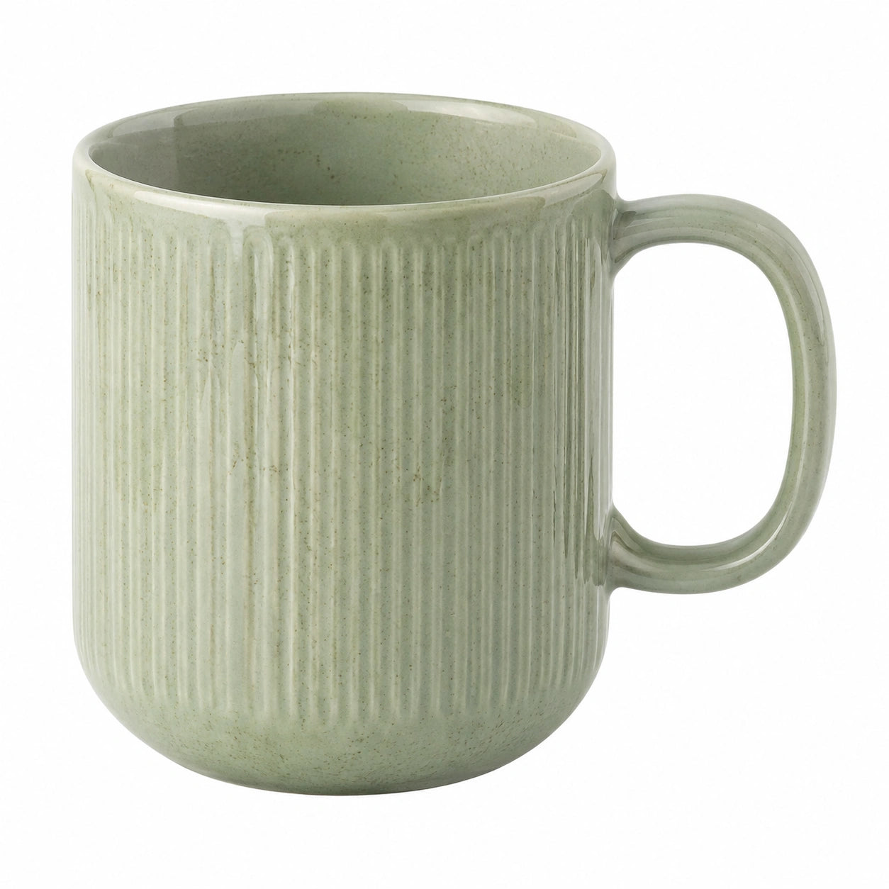 Tazza in ceramica 350 ml verde salvia con rilievi verticali e manico
