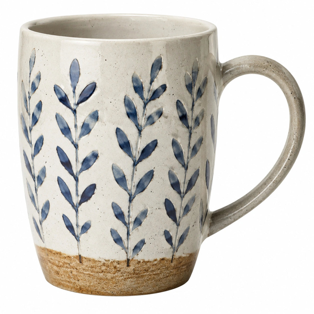 Tazza in ceramica 400 ml beige e blu con motivo botanico - manico ergonomico