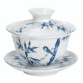 Tazza da tè con coperchio 120 ml in porcellana bianca e blu con piattino