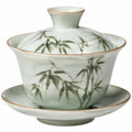 Tazza Gaiwan in porcellana 150 ml verde con decoro bambù - servizio da tè con coperchio