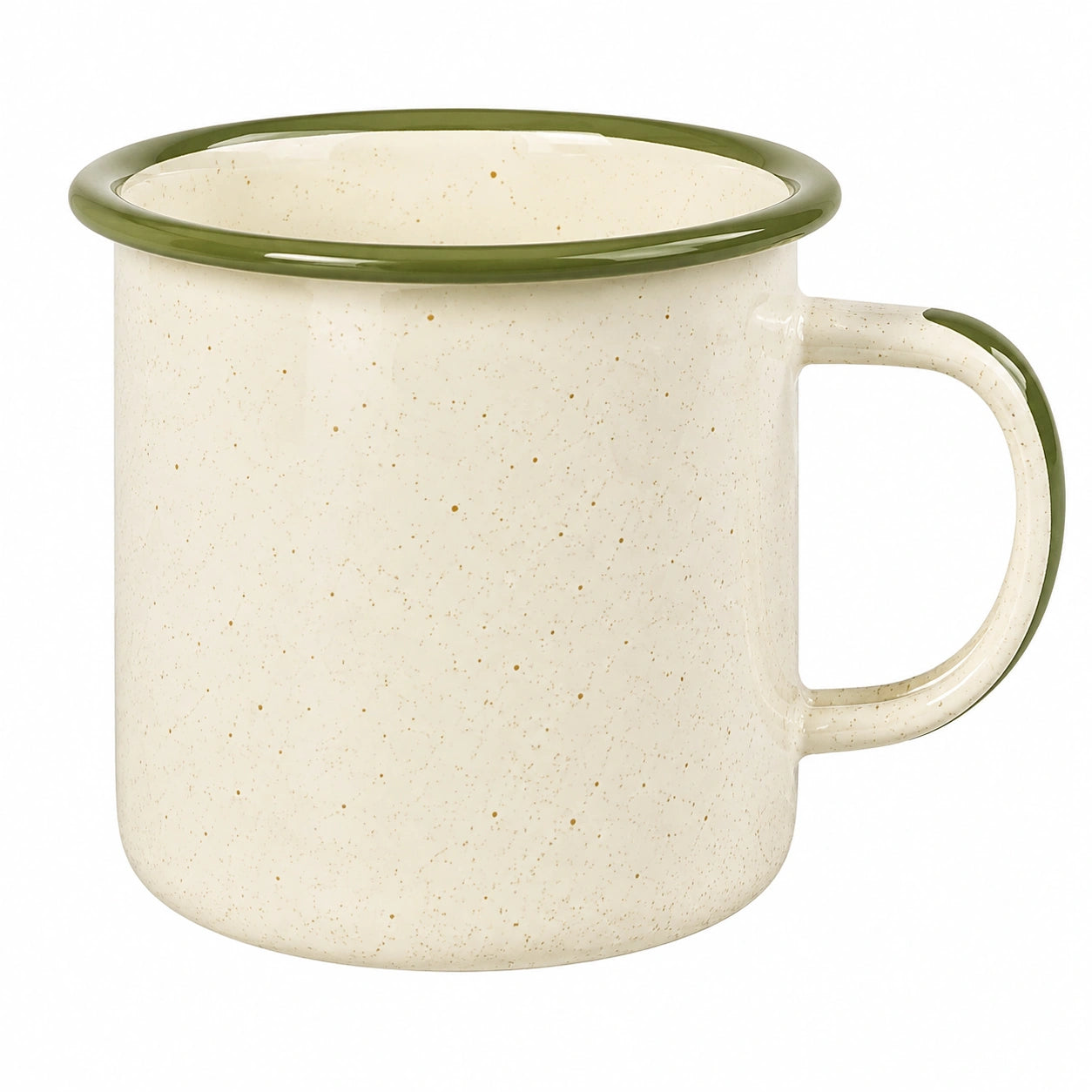Tazza smaltata 350 ml beige e verde con manico