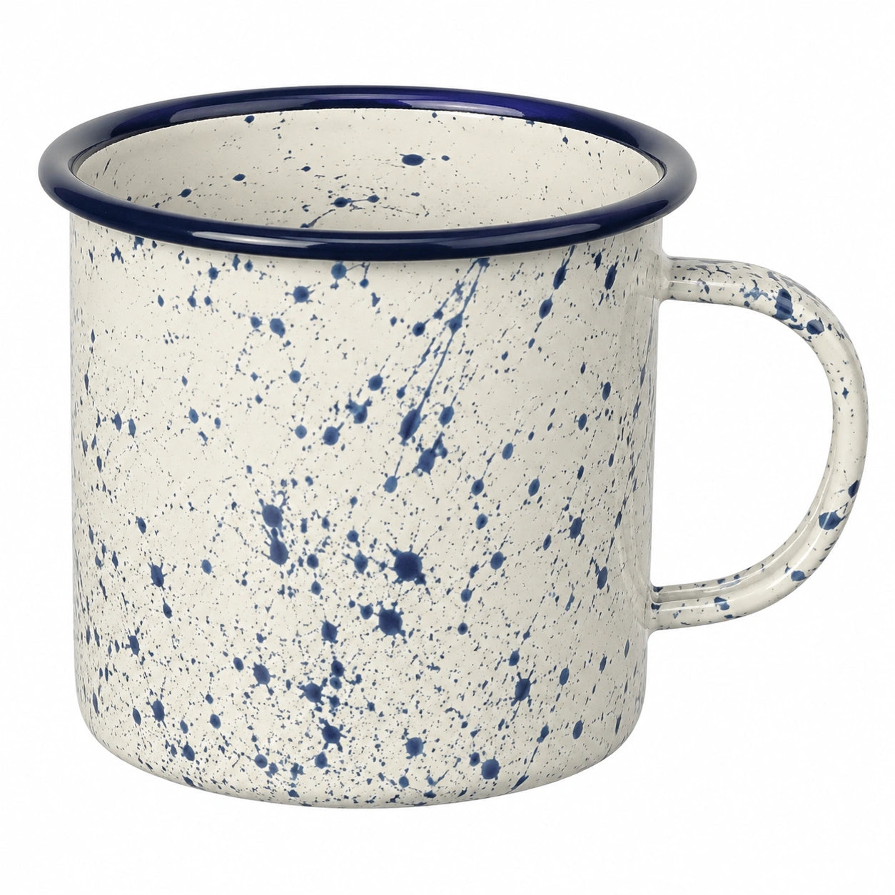 Tazza smaltata 500 ml in acciaio bianco e blu con motivo maculato