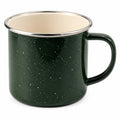 Tazza 350 ml in acciaio smaltato verde scuro con bordo metallico per bevande calde